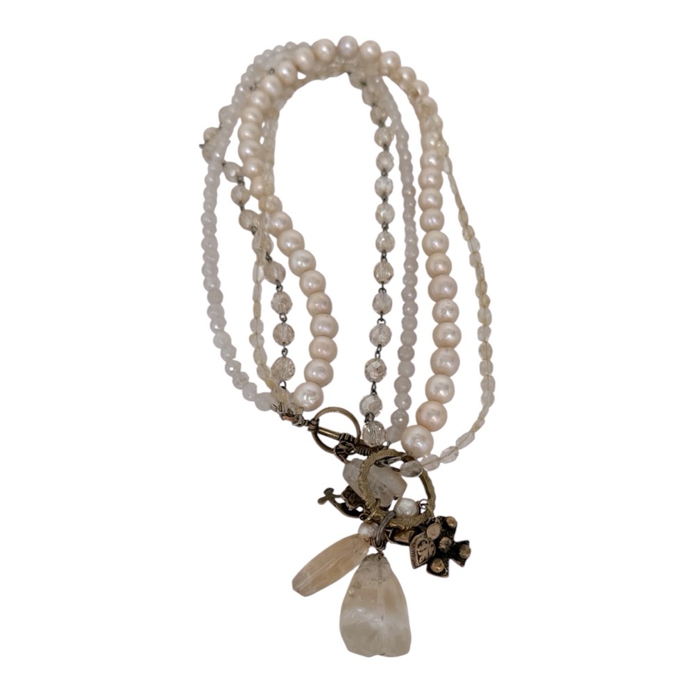 Brass charm beaded multi strand necklace